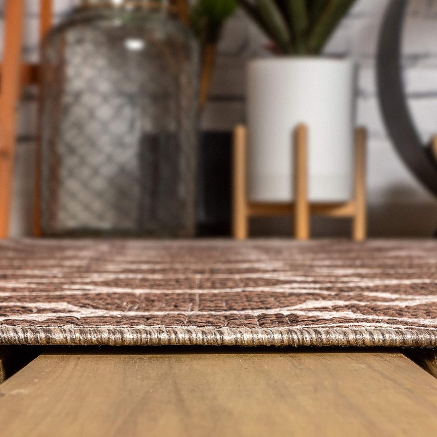 Eyely BMS109B-4R Santa Monica Trebol Moroccan Trellis Textured Weave, Pet Friendly, Non-Shedding, Stain Resistant, Easy-Cleaning, Espresso/Taupe, 4' Round, Indoor/Outdoor, Area Rug