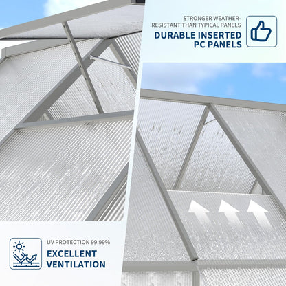 6'X9' Aluminum-Framed Polycarbonate Greenhouse, Heavy Duty Polycarbonate Greenhouse with Quick Setup Structure and Roof Vent, Large Enhanced Aluminum Greenhouses Kit for Outdoors