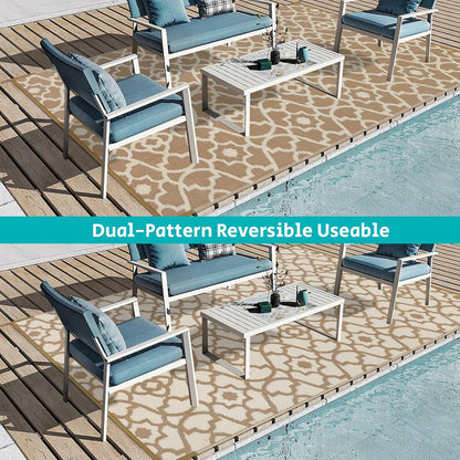 HEBE Outdoor Rug Waterproof 6x9, Plastic Straw Rug Camping Rug, Reversible Outdoor Patio Rugs RV Mat Clearance, Indoor Outside Floor Carpet for Porch,Deck,Camper,Balcony,Backyard