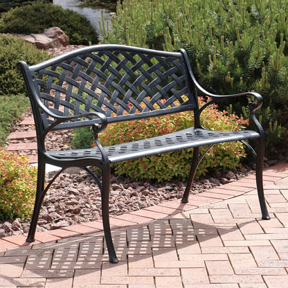 Sunnydaze 39-Inch Outdoor Bench for Patio or Park - Metal Garden Bench for Outdoors - Front Porch or Backyard Seat for Two - Black