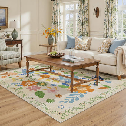 GENIMO Indoor Outdoor Area Rug 8' X 10' Waterproof, Washable Door Mat Non Shedding, Easy Cleaning Floral Outdoor Carpet for Patio, Entryway, Porch, Bathroom, Living Room, Bedroom, Backyard