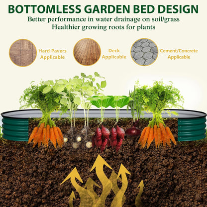MUPATER 8x2FT Outdoor Raised Garden Bed, 9-in-1 Galvanized Metal Planter Box for Vegetables, 11.1'' H Modular Garden Bed Kit Oval for Herbs and Flowers, Green