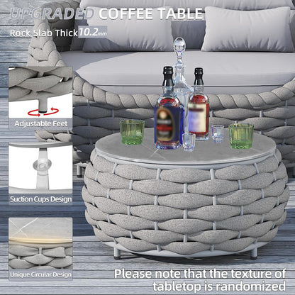TWT Patio Furniture Sofa Set 4 Pieces Aluminum Outdoor Furniture w/27.8in Coffee Table,Patio Conversation Set with Hand Woven Textilene Rope for Backyard Garden Poolside,Light Gray