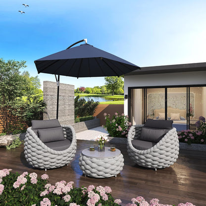 TWT Outdoor Patio Furniture Set, 5 Pieces Aluminum Sectional Sofa, Metal Patio Conversation Set with Threeseat & Armchair, Cushion and Coffee Table, Dark Grey