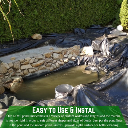 Farm Plastic Supply - 12 Mil String Reinforced Black/White Pond Liner - 12 Mil Fish Pond HDPE Liner, Pond Liners for Outdoor Ponds, Koi Ponds, Garden Fountain, Containment Liner (12' x 90')