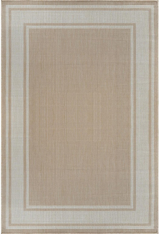 Beverly Rug Large Outdoor Rug 9x12 Modern Bordered Area Rugs for Indoor and Outdoor Patio Deck Porch Garden Waterproof Weather Sun Resistant Washable Outside Carpet (9 x 12 Beige)
