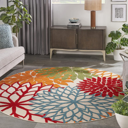 Nourison Home Aloha Indoor/Outdoor Green 7'10'' x Round Area-Rug, Tropical, Botanical, Easy Clean, Non Shedding, Bed Room, Living Room, Dining Room, Deck, Backyard, Patio (8 Round)