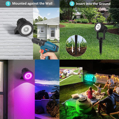 T-SUNUS Halloween Color Changing Solar Landscape Spotlights 2 Pack, IP65 Waterproof Christmas Lights 9.8ft Cable, Outdoor RGB Spot Light Separated Panel for Flag Tree Yard Garden Driveway Walkway Pond