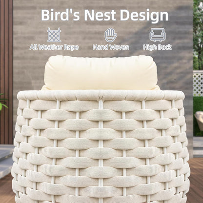 TWT Outdoor 3-Piece Conversation Set Rust Free Patio Furniture Set Already Assembled Compact-Weave Rope Olefin Modern Sofa Seating with Thick & Washable Cushions for Indoor, Backyard, Balcony, Cream