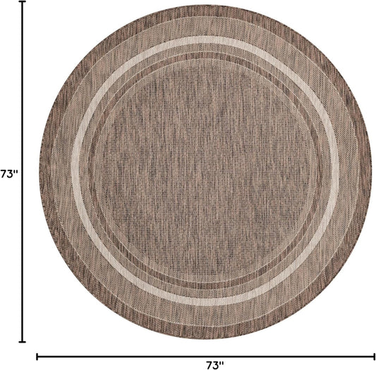Unique Loom Outdoor Border Collection Area Rug - Soft Border (6' 1" Round Brown/Ivory)