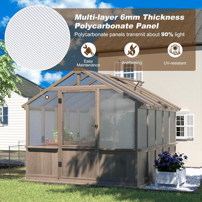 BlueWish 8x10 FT Greenhouse Kit, Wood Greenhouses with 6MM Polycarbonate Panel, Green House with Adjustable Vent & Lockable Door, Walk-in Greenhouse for Outside, Garden, Backyard