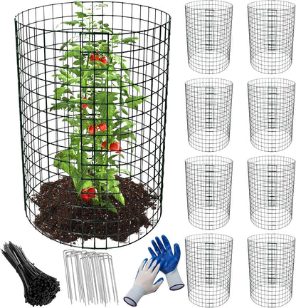 8pcs Plant Protectors from Animals, 13.8"x 12" Wire Plant Protector, Wire Cages for Plants with Stakes and Cable Ties, Metal Plant Cages for Plants, Vegetables, Flowers