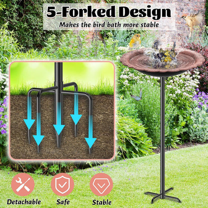 Bird Bath for Outside, MeyRolizn Metal Birdbath Birdfeeder Decorated with 5 Prong Base Stand, Outdoor Freestanding Bird Baths Feeder Bowl Garden Decor Yard Patio Lawn Art (Vintage Copper)