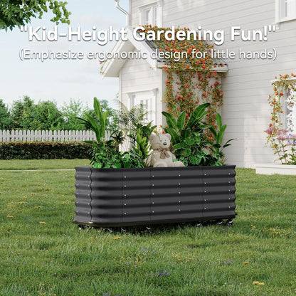 95x24x20in Galvanized Raised Garden Bed with Wheels & Water Reservoir – Durable Outdoor Planter Box, Elevated Raised Beds for Gardening, Portable Garden Box for Indoor/Outdoor Plants, Gray