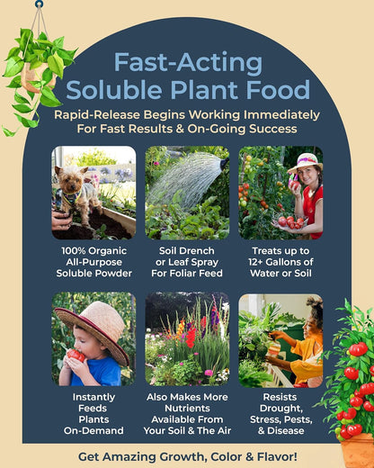 Organic Plant Magic - Truly Organic™ Easy to Use Soluble Plant Food Shaker: All-Purpose Fertilizer Concentrate for All Flower Vegetable Herb Fruit Tree Indoor Garden & House Plants [Four 3 oz Shaker]