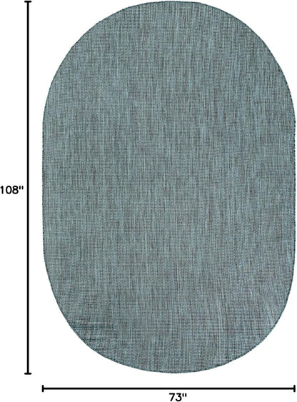 Unique Loom Outdoor Solid Collection Area Rug (6' 1" x 9' Oval Teal/Navy Blue)