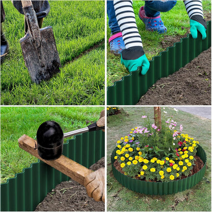 LAVEVE Corrugated Metal Garden Edging 6" x 20Ft, Landscape Edging Border for Lawn, Flower Bed, Garden Fence, Paver Edging (Green)