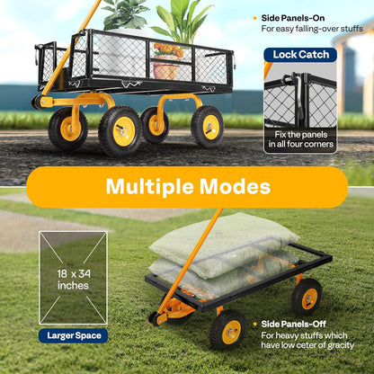 VIVOHOME Heavy Duty 550 Lbs Capacity Mesh Steel Garden Cart Folding Utility Wagon with Removable Sides (Black)