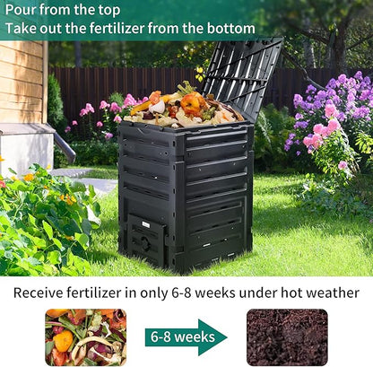 YITAHOME 120 Gallon (450L) Large Outdoor Compost Bin, Composter Box with Snap-on Top Lid and Aeration System, Lightweight Garden Compost Barrel Tumbler, Easy Assembly