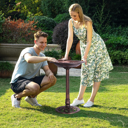 VIVOHOME 28 Inch Height Polyresin Lightweight Antique Outdoor Garden Bird Bath Bronze