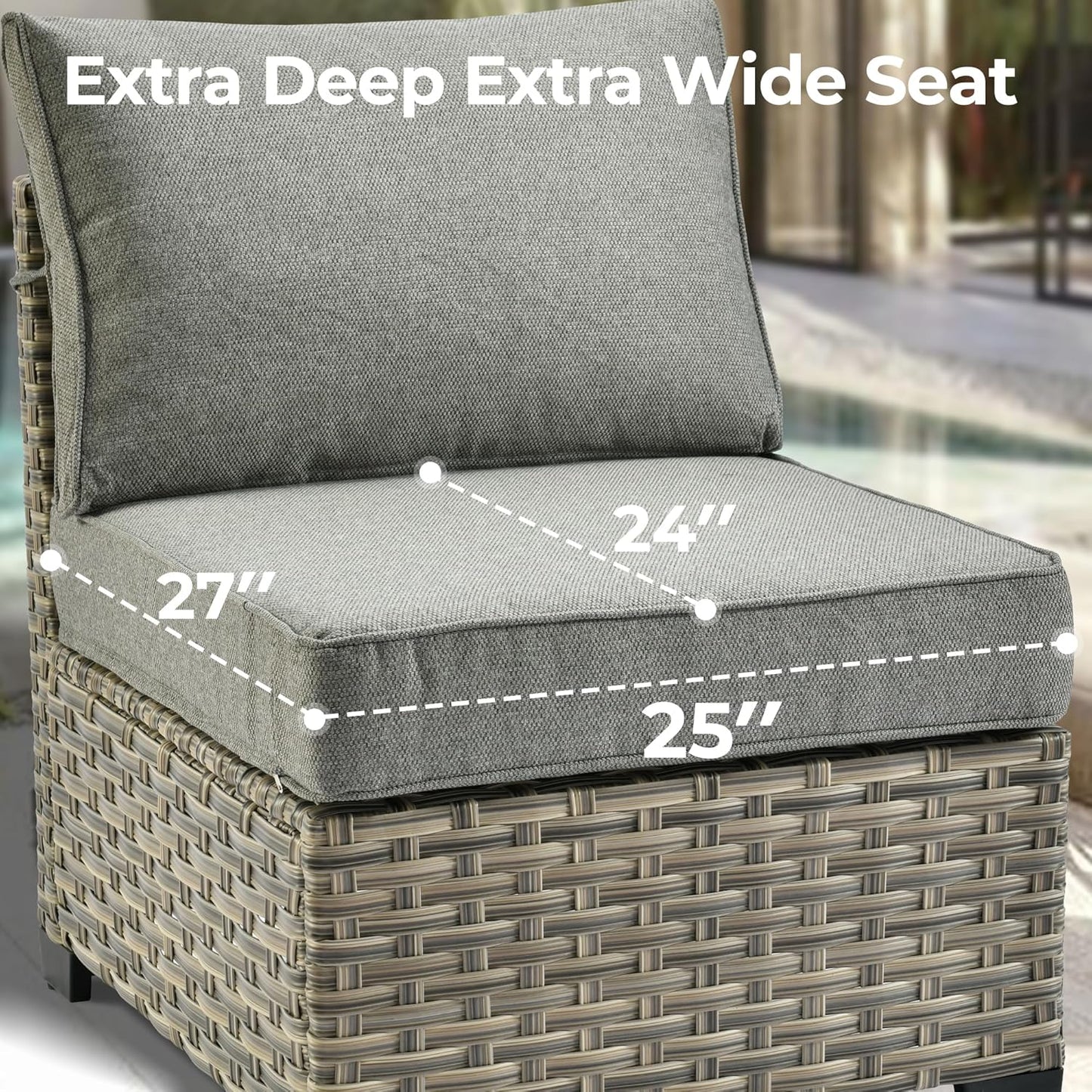 HOOOWOOO Outdoor Sectional Patio Furniture Set,9 Pieces Wicker Conversation Sets L Shaped Couch,Extra Deep Out Door Sofa Outside Furniture with Swivel Rocking Chairs,Charcoal Gray
