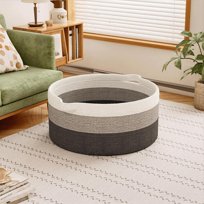 125L Extra Large Blanket Basket, 25" x 16", Jumbo Laundry Woven Baskets Decorative Home, Cotton Rope Basket with Handles, Baby Toy Baskets for Storage, Gradual Gray, 2PC