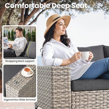 ovios 9 Pieces Patio Furniture Set Outdoor Sectional Sofa Couch with Fire Pit Table Rocking Swivel Chairs Deep Seat Chaise, Modern Modular Wicker Rattan Conversation Set, Black