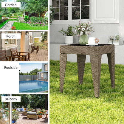 Outdoor Small Patio Table - PE Rattan Coffee Table, Wicker Side Table for Patio, Balcony & Porch, Durable & Iron Frame (1, Rattan Sesame)