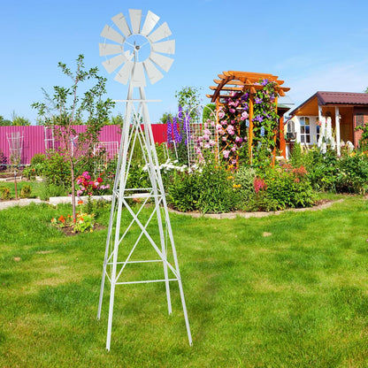 8FT Garden Windmill, Heavy Duty Metal Weather Vane, Yard Ornamental Wind Spinner, Wind Mill Decoration for Backyard Weather Resistant (White, 8ft)