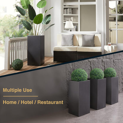 Metallic Heavy Tall Outdoor/Indoor Planter Box, Seamless Metal Planter, Rectangular, 14”Lx14”Wx30”H, 25 Pounds, Dark Gray, No Assembly, 1 Pack