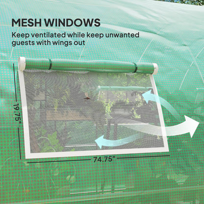 Outsunny 20' x 10' x 6.6' Walk-in Tunnel Greenhouse with Upgraded Structure, Outdoor Green House with 2 Hinged Doors, 8 Mesh Windows, Gardening Plant Warm House Tent, Green