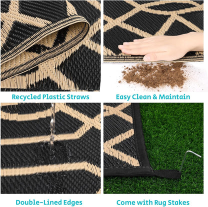 HEBE Outdoor Rug Waterproof 8x10, Reversible Plastic Straw Rug RV Camping Rug, Indoor Outdoor Patio Mat Clearance, Outside Carpet for Porch,Deck,Camper,Balcony,Backyard,Picnic