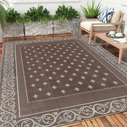 Pauwer 9'x12' Reversible Outdoor Rug, Waterproof Plastic Straw Area Rug for Patios, RV Mat, Camping, Picnic, Beach, Balcony, Pet Friendly, Lightweight