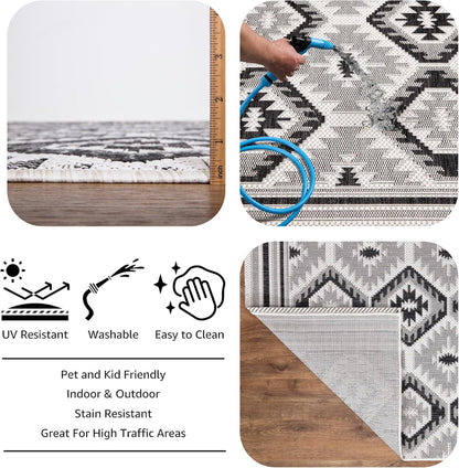 Keen Home Design Outdoor Rug - 5x8 Washable Indoor/Outdoor Rug for Patio, Balcony, Kitchen, Garden, Beach, Deck and Porch. Size: 5'1" x 7'7"