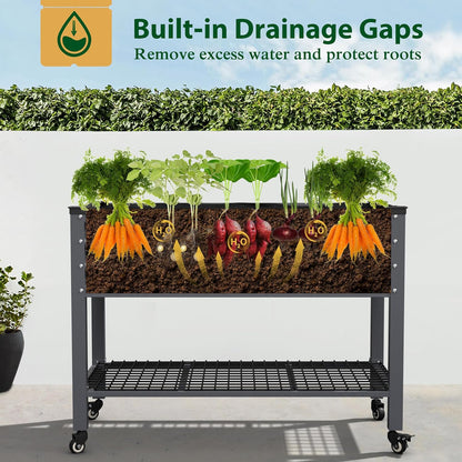 MUPATER Galvanized Steel Raised Garden Bed, 47.8" L x 23.5" W x 33.5" H Large Metal Elevated Raised Planter Box with Rolling Casters & Extra Bottom Shelf for Backyard, Patio, Balcony, Gray