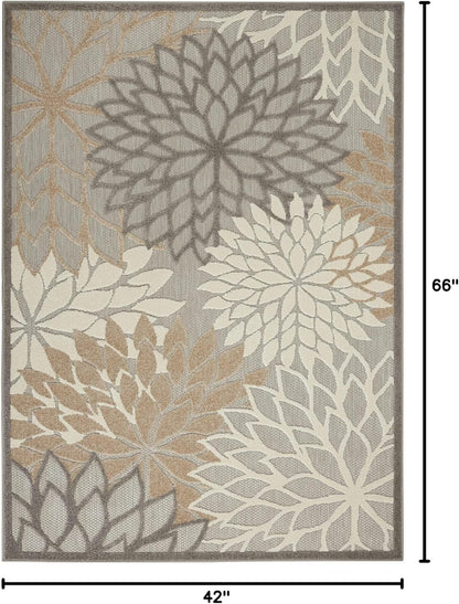 Nourison Aloha Indoor/Outdoor Area Rug 3' 6" x 5' 6", Natural, Rectangular Tropical Botanical Easy-Cleaning Non Shedding Bed Room Living Room Dining Room Deck Backyard Patio