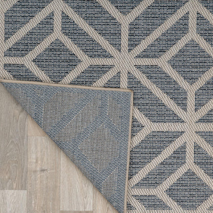 Rugshop Contemporary Geometric Indoor/Outdoor Runner Rug 2' 3" X 12' Blue