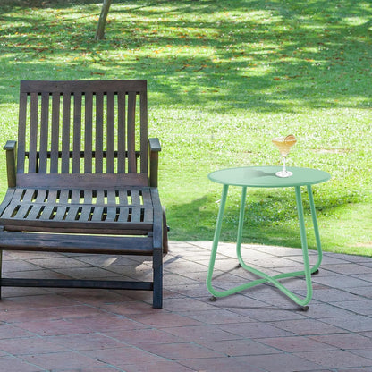 Patio Side Table Waterproof Round Metal Steel Weather Resistant Portable Outdoor and Indoor End Table for Garden Balcony Yard, Bean Green