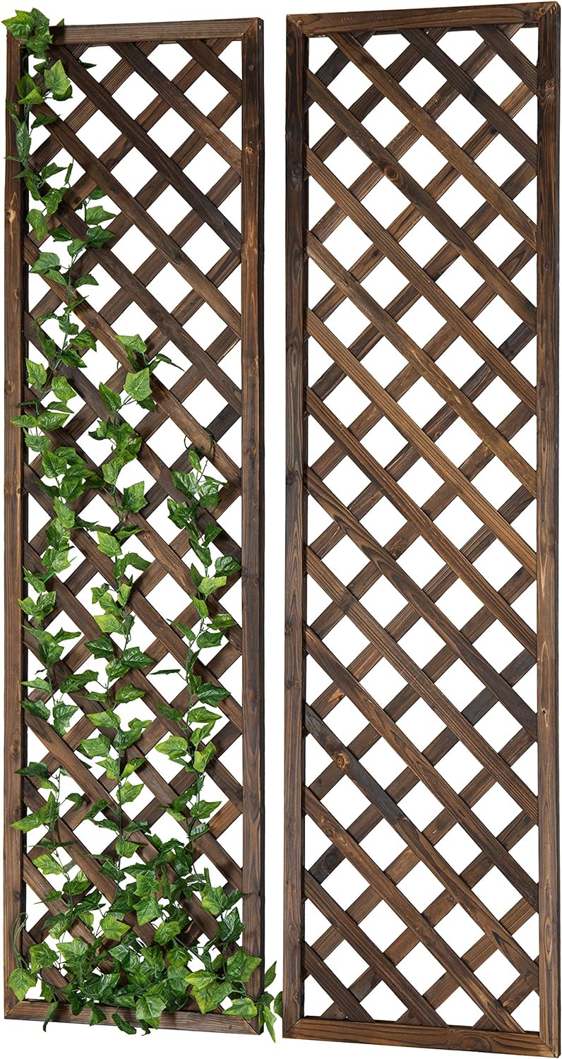 MyGift Wood Trellis, Wall Hanging Large Garden Trellis for Climbing Plants Outdoor, Brown Lattice Panels for Outside, Set of 2