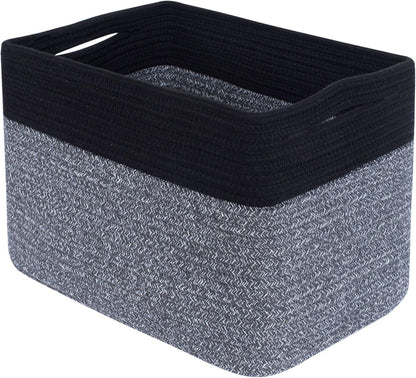 MINTWOOD Design Storage Basket for Shelves, Decorative Baskets for Organizing, Book Basket, Storage Cube Bin Box, Woven Closet Organizer, Pantry Closet and Shoe Basket, Black Grey Mix