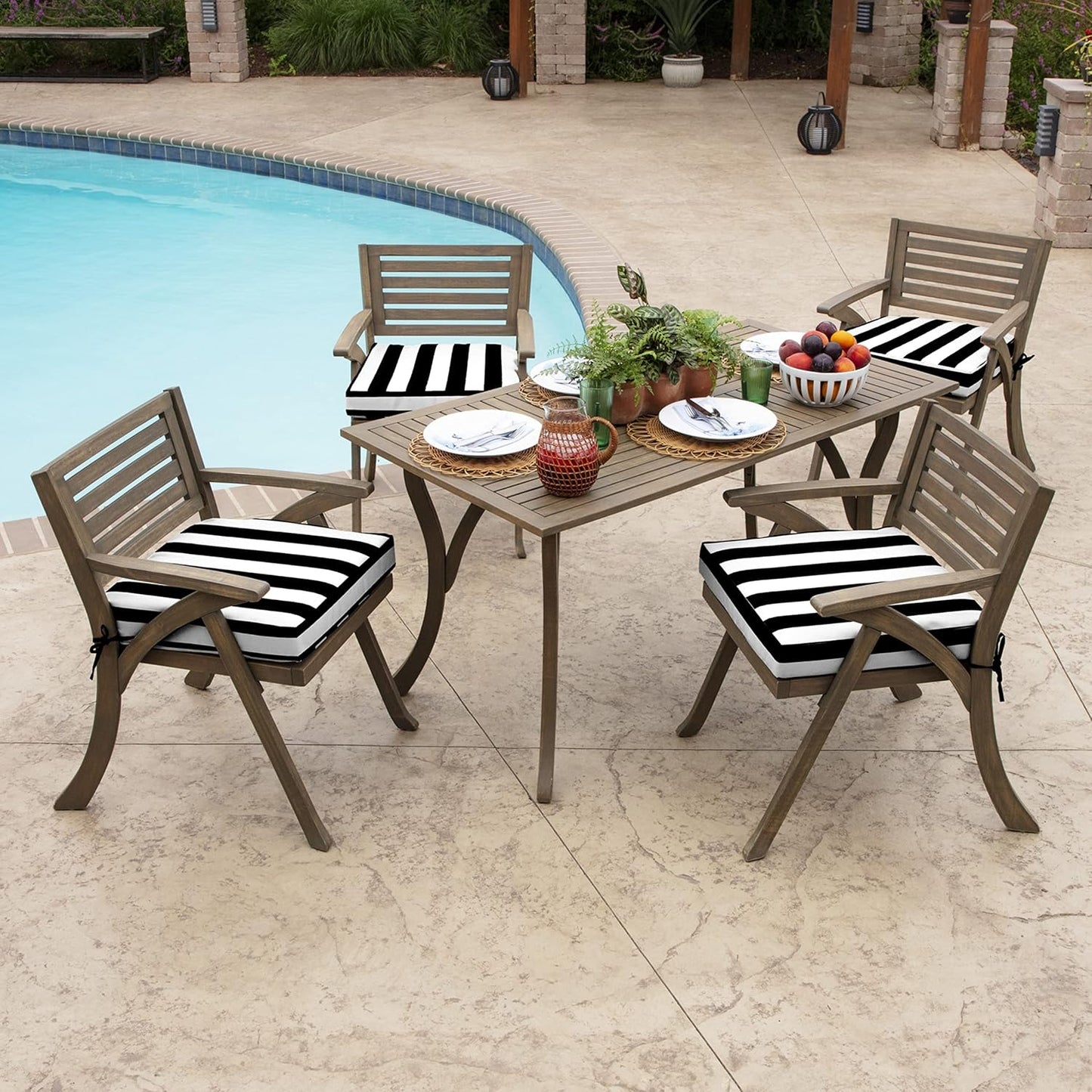 Arden Seat Cushion, 21 x 21, Rain-Proof, Fade Resistant, Cushion for Patio Dining, Adirondack, and Outdoor Chairs Black Cabana Stripe