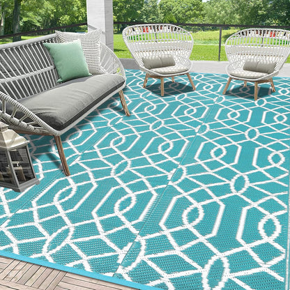 HEBE Outdoor Rug Waterproof 8x10, Reversible Plastic Straw Rug RV Camping Rug, Indoor Outdoor Patio Mat Clearance, Outside Carpet for Porch,Deck,Camper,Balcony,Backyard,Picnic