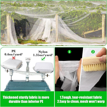 9.8 x 32.8ft Thicker Garden Mesh Netting,Ultra Fine Plant Row Covers,PPT Nano Mosquito Netting Screen Bird Barrier Net for Outdoor Vegetable Plants Fruits Flowers,Patios Balconies,33% Shading Rate