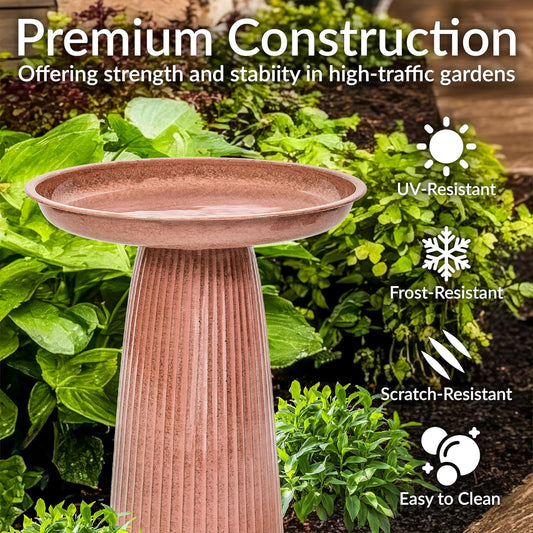 Sunnydaze Gleeful Garden Metal Bird Bath for Outdoors - Large Decorative Iron Birdbath - 23-Inch - Canyon Clay Glaze