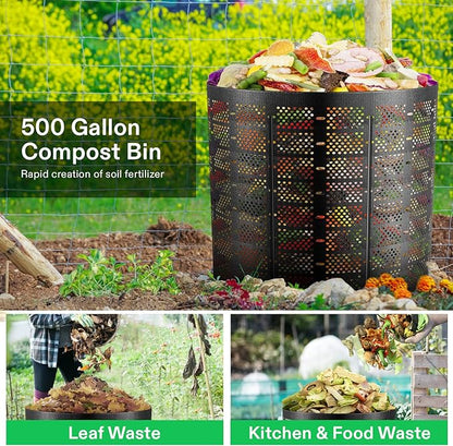 VIVOSUN 500 Gallon Outdoor Compost Bin, Expandable Composter, Easy to Setup & Large Capacity for Backyard, Lawn (Black with Gloves) (Pack of 2)