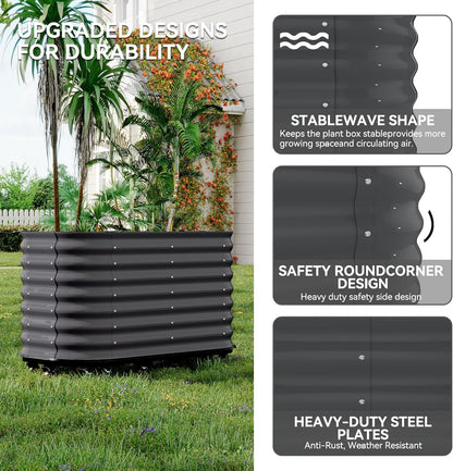 59x24x28in Galvanized Raised Garden Bed with Wheels & Water Reservoir – Durable Outdoor Planter Box, Elevated Raised Beds for Gardening, Portable Garden Box for Indoor/Outdoor Plants, Gray