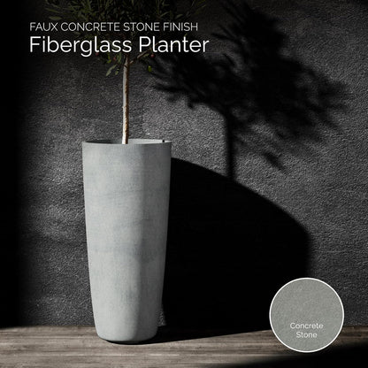 Lofto Tall Planter – Concrete Stone Finish – Fiberglass Indoor/Outdoor and Weather-Resistant Large Planter (19.7" D x 43.7" H Exterior, 18.5" D x 43.3" H Interior)