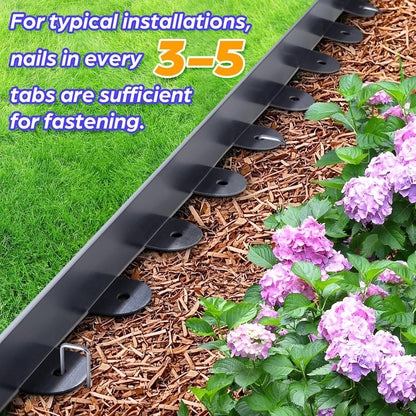 Landscape Edging, 2.0" x 100' Plastic Garden Edging with 120 Pcs Metal Spikes, Flexible Garden Border for Lawn, Landscaping, Flower Beds