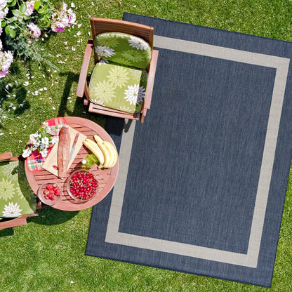 CAMILSON Outdoor Rug 6x9, Modern Outside Rugs for Patios Porches Waterproof Durable Washable Non-Shedding, Easy-to-Clean Indoor Outdoor Area Carpet (6 x 9, Bordered - Blue/White)