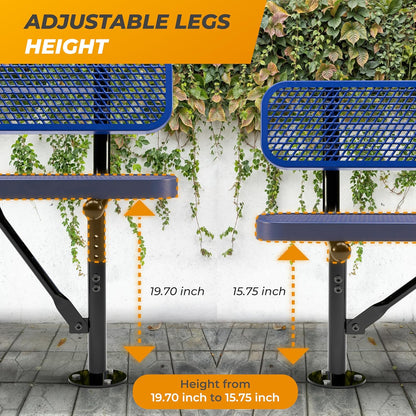 Heavy-Duty Outdoor Metal Bench, Thermoplastic-Coated, Surface, Weatherproof, Commercial-Grade for Parks, Gardens, Patios, Stores & More (4 Ft - Surface with Back, Blue)